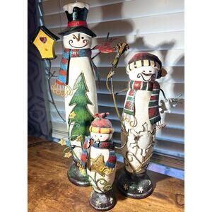 Set of 3 Holiday Winter Christmas Table top Decorative Snowmen Various Sizes